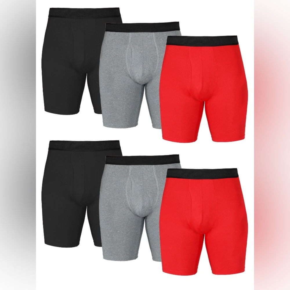 Athletic Works Men's Breathable Mesh Long Leg Boxer Briefs, 6 Pack 9”inseam